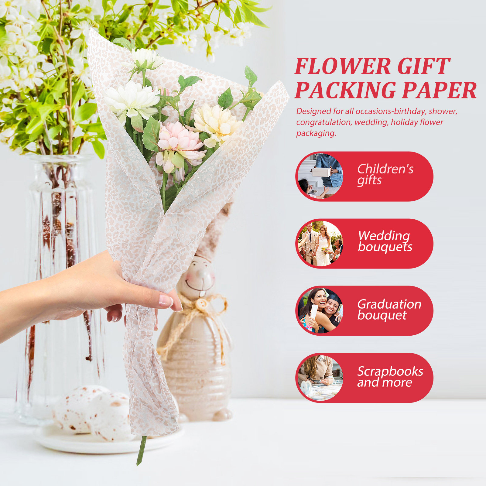 Flower Supply - กระดาษห่อดอกไม้ 20 แผ่น คุณภาพพรีเมียม สำหรับห่อช่อดอกไม้ ตะกร้าดอกไม้