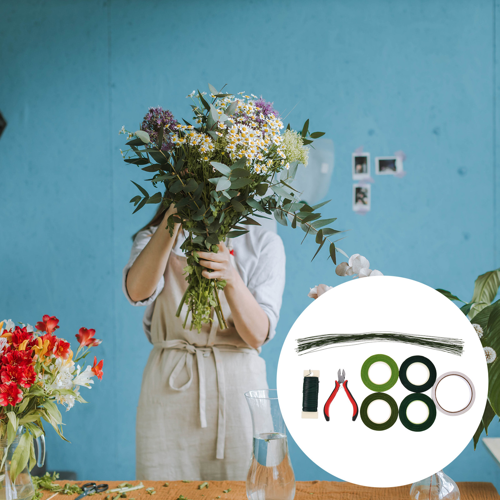 Wire Stem Florist - ชุดอุปกรณ์จัดดอกไม้ DIY เทปพันก้านดอกไม้ อุปกรณ์สำหรับจัดดอกไม้ ชุด DIY